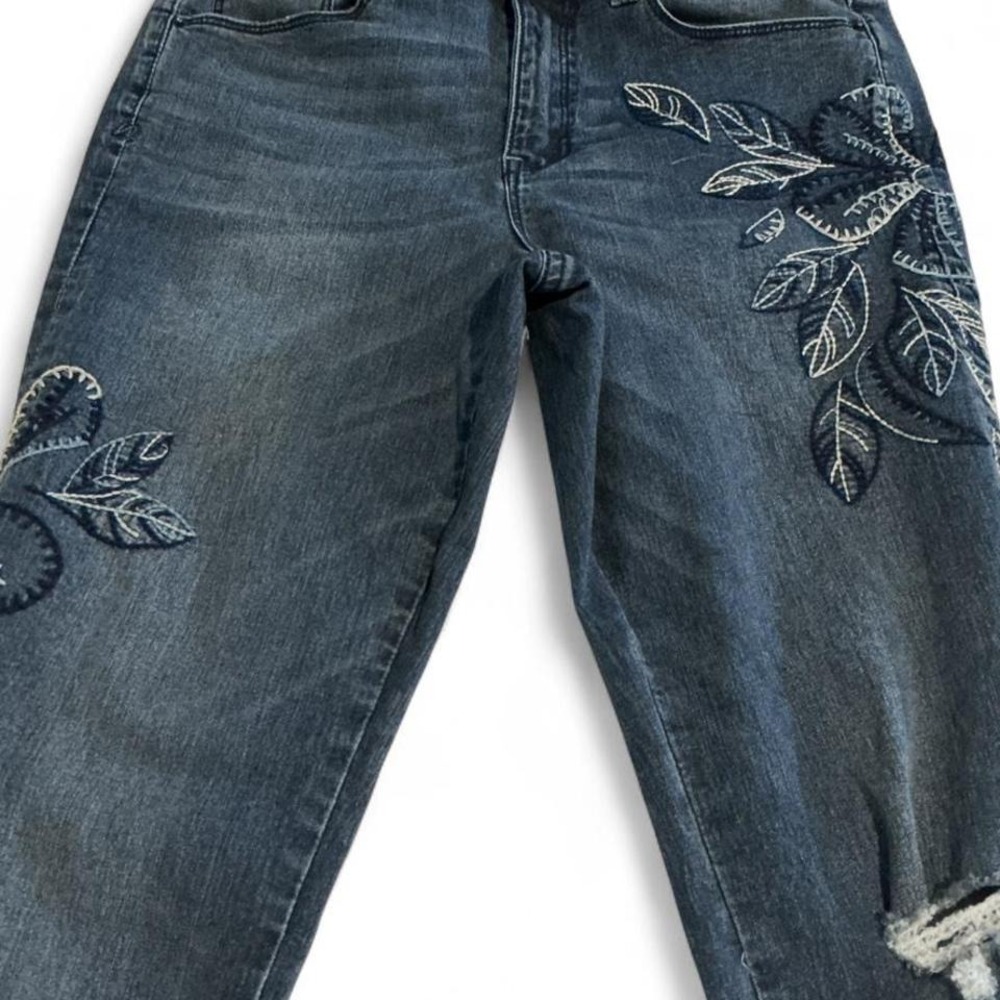 Nanette Lepore Gramercy Skinny Jeans Womens 8‎ Blue Good Floral Embroidered HW